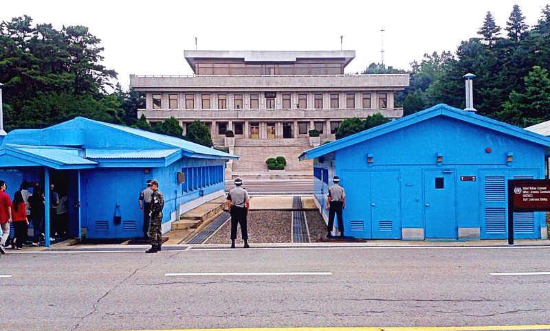 Blue houses at the North Korean boarder