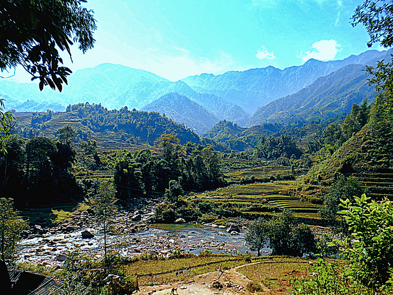 River and ricefields in the mountains