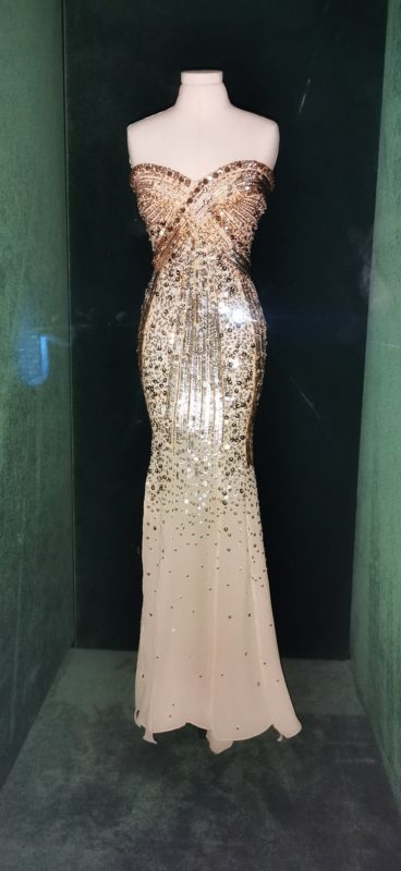 Strapless dress with golden sequins